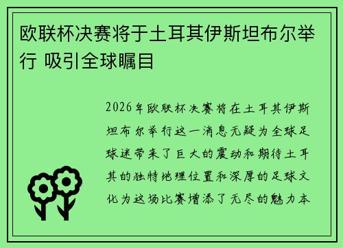 欧联杯决赛将于土耳其伊斯坦布尔举行 吸引全球瞩目 欧联杯决赛将于土耳其伊斯坦布尔举行 吸引全球瞩目